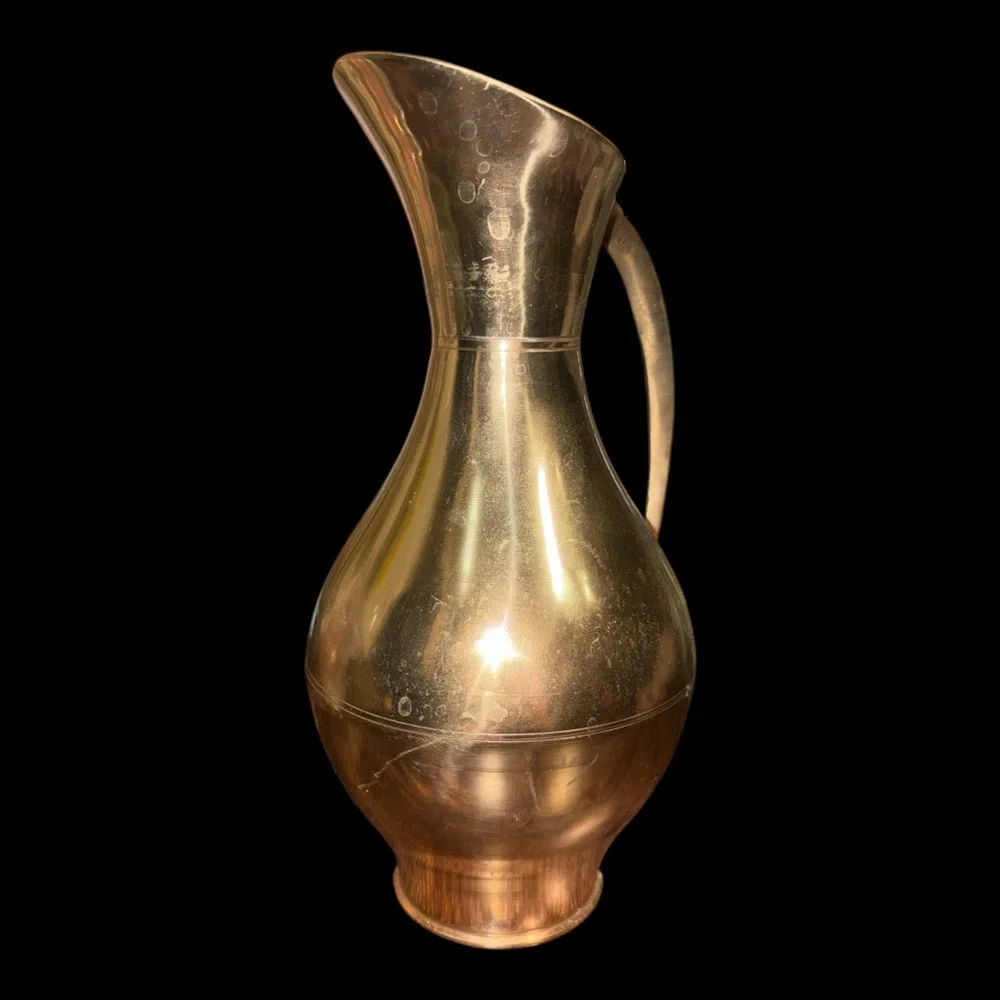 Gold Brass Polished Pitcher with Handle Round Shape Collectible